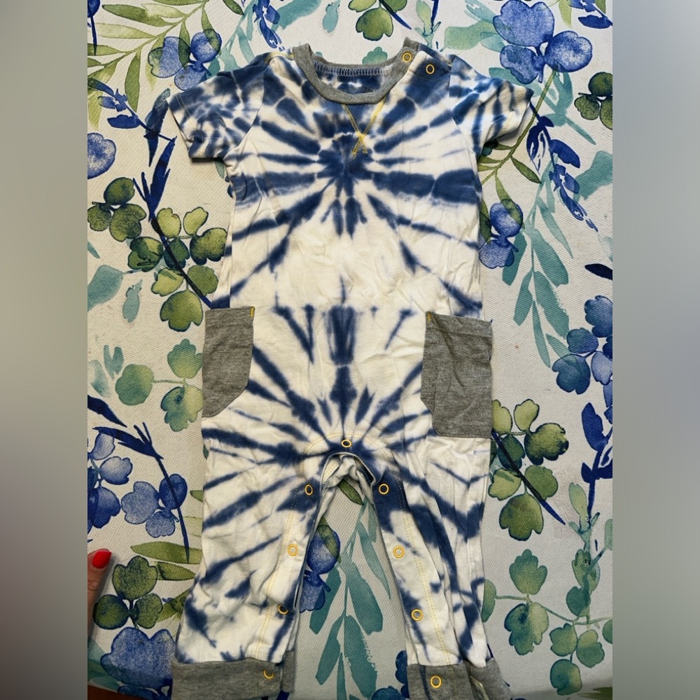 Burt's Bees Baby Blue and White Tie-Dye One Piece